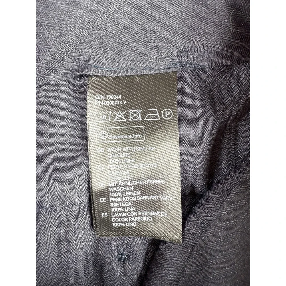 H&M Relaxed Fit Blue‎ 100% Linen Tapper Leg Pants Size 34R Summer Boho Minimal